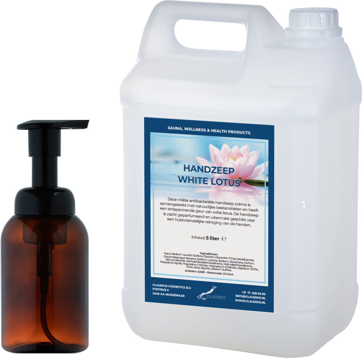 Goedkoopste Zeepdispenser 300 ml amber bruin hervulbaar 5 liter Handzeep White Lotus navulling