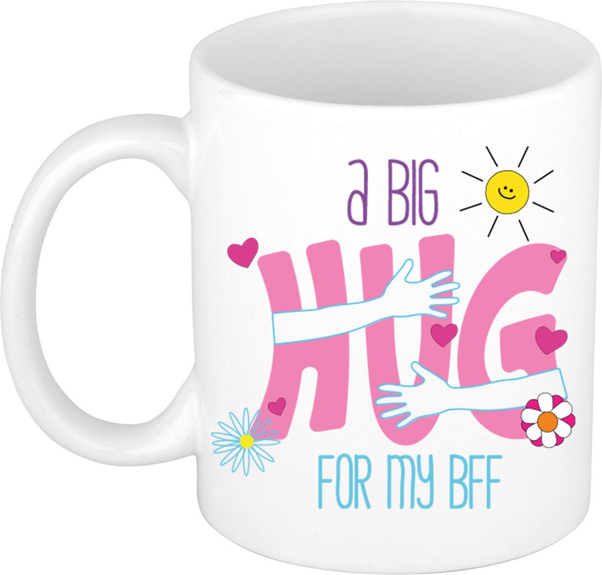 Bellatio Decorations Cadeau koffie/thee mok voor BFF - wit - big hug - 300 ml - verjaardag