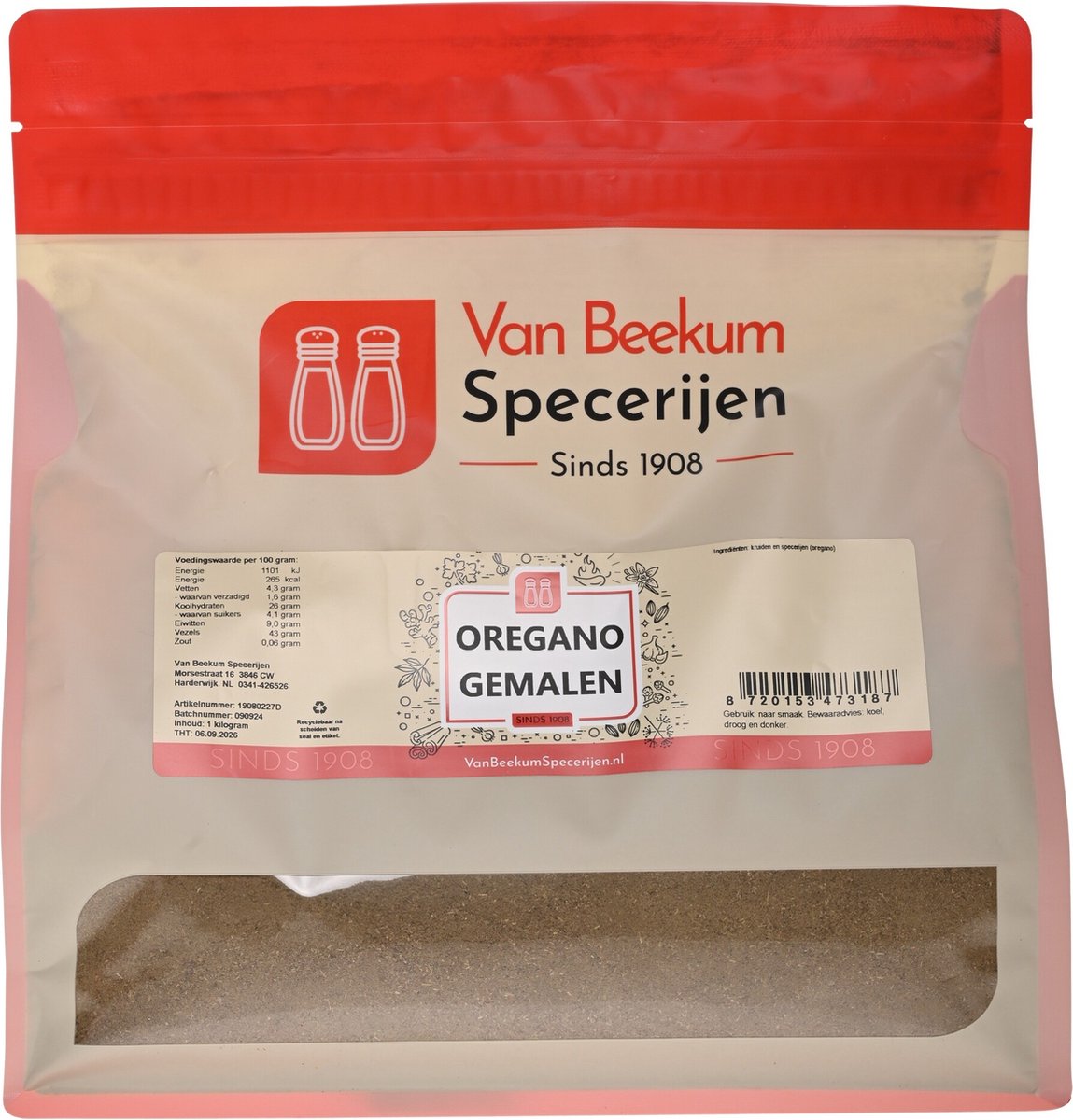 Goedkoopste Van Beekum Specerijen - Oregano Gemalen - 1 kilo (hersluitbare stazak