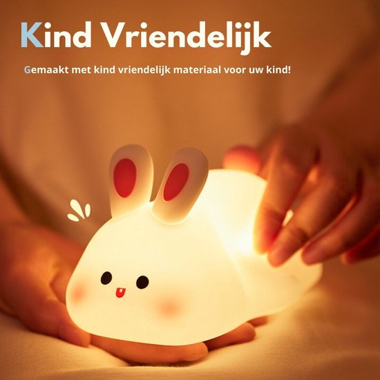 Kinder Nachtlampje Konijn - Nachtlampje Baby - Met aanraaksensor- Veilig voor kinderen - USB Oplaadbaar - Dimbaar - LED - Slaap Maatjes van Lobert. — afbeelding 3