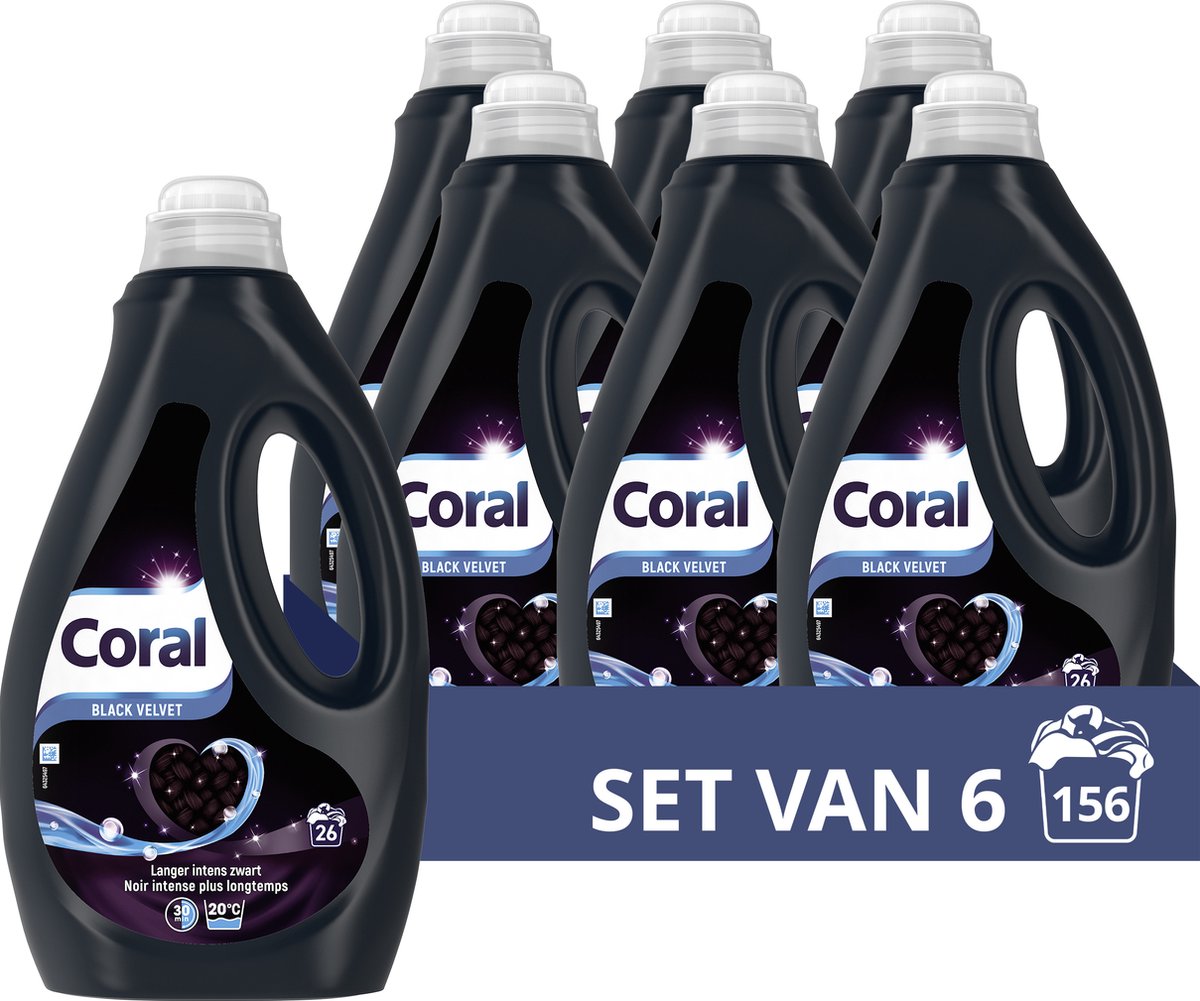 Goedkoopste Coral Vloeibaar Wasmiddel - Black Velvet - 6 x 26 wasbeurten - Voordeelverpakking