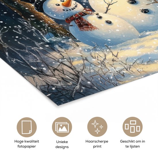 Affiche 120x90 cm - Bonhomme de neige - Neige - Hiver - Forêt - Posters - Décoration chambre - Décoration murale salon - Décoration murale chambre