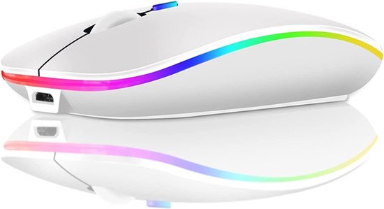 Slanke draadloze gamingmuis voor pc's en laptops - Oplaadbare 2,4 GHz Bluetooth optische muis - Wit