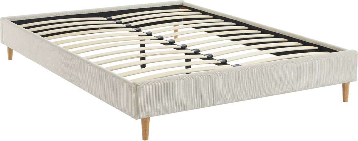 sweeek - Bed met lattenbodem, b 203 x d 148 x h 30cm, afwerking fijn corduroy