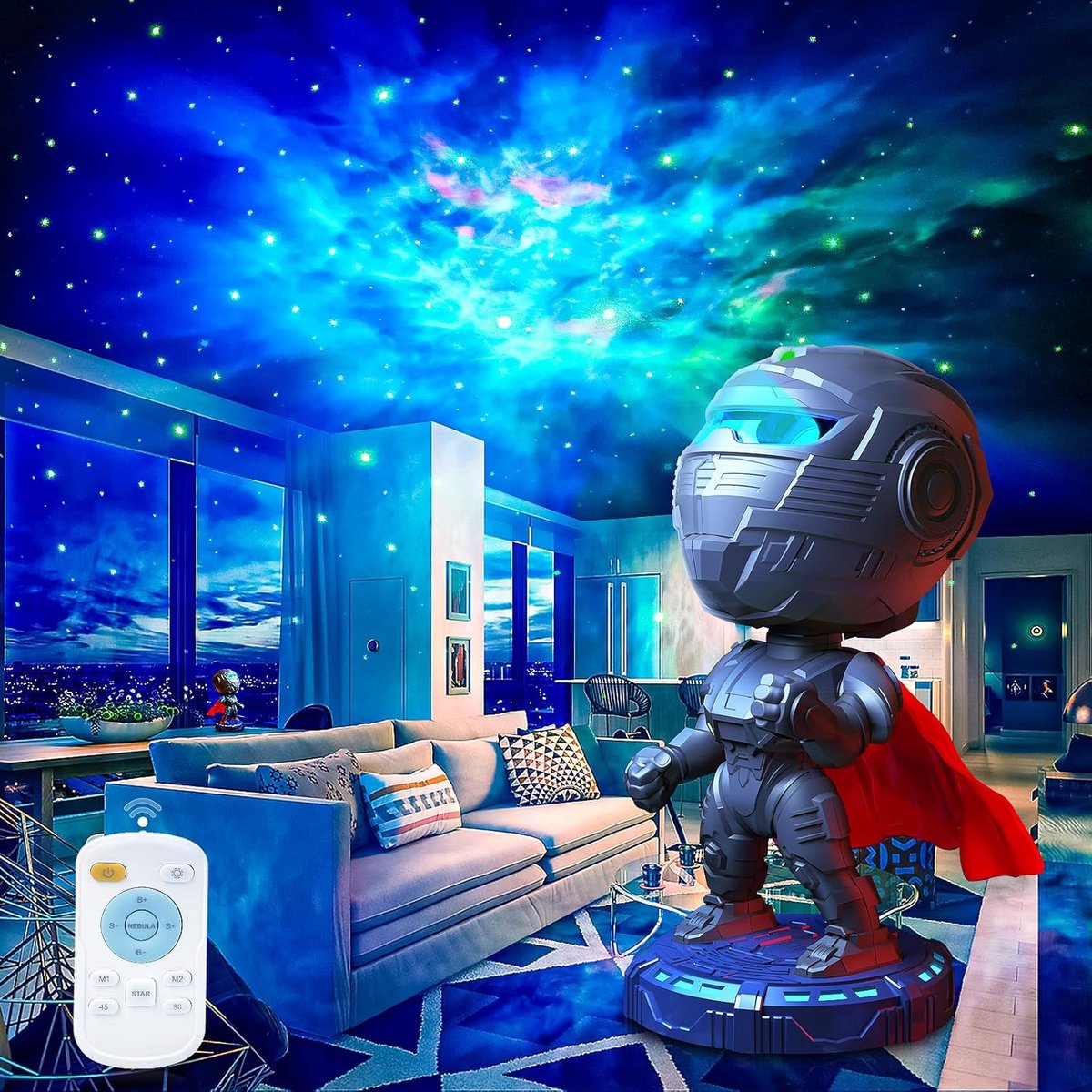 Mobstore - Sterren projector - Warrior Sterren Projector - Galaxy Projector - Sterrenhemel - Noorderlicht Projector - Plafond Projector - Nachtlampje kinderen - Sterrenlamp - 20+ kleurcombinaties - Afstandsbediening - Met speaker – foto 5