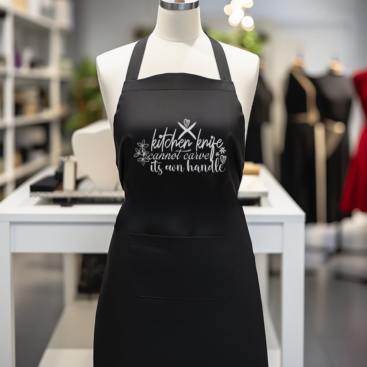 Verstelbaar kookschort, unisex, met 2 Zakken Vloeistof Druppel Waterbestendig Koken Keuken Restaurant Bar Schilderen BBQSchort, voor diverse doeleinden, Zwart Schorten Koksschort Unisex Schorten voor V/M , kitchen knife cannot carve its handle
