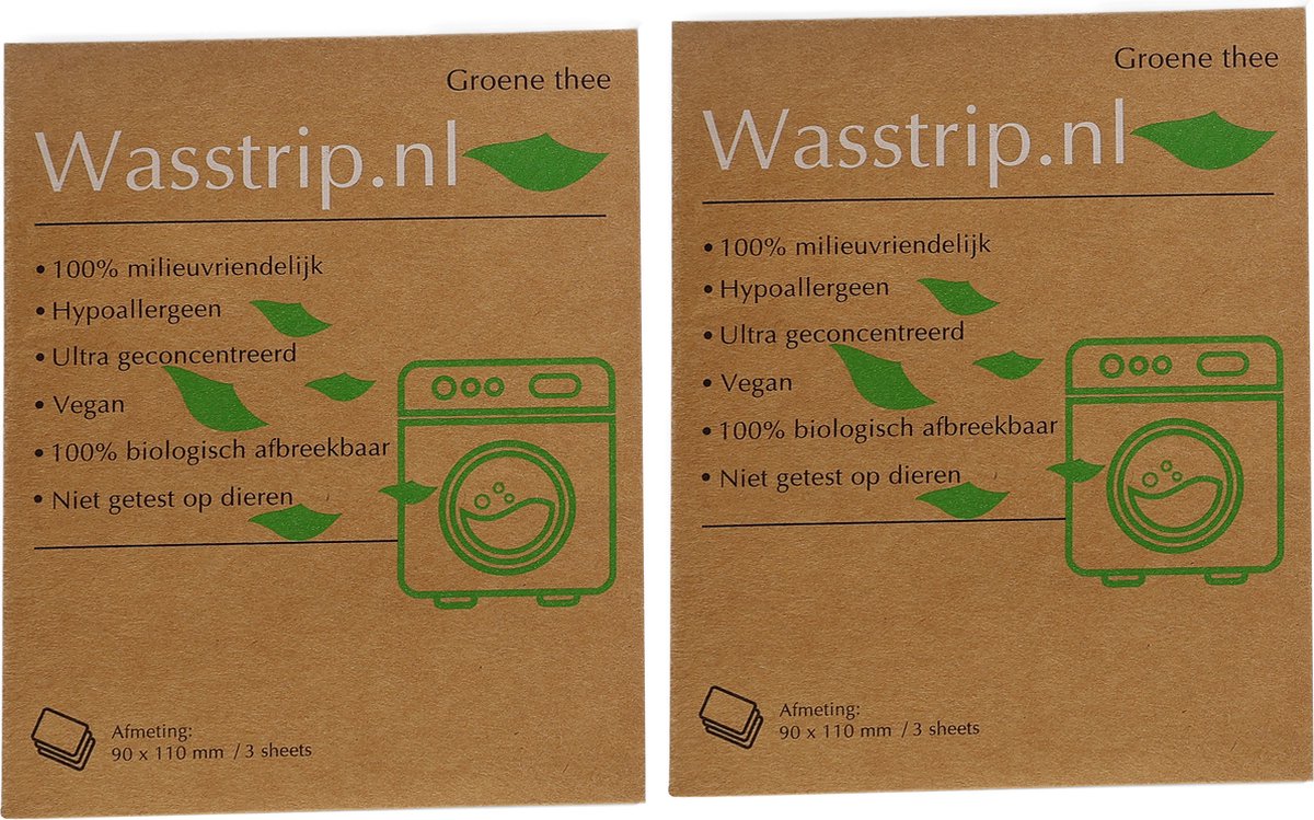 Goedkoopste Wasstrips proefpakket (6 sheets/wasjes) - Groene thee - voor alle wasmachines - voor alle kleuren was - voor koud en warm wassen - plastic vrij en CO2 neutraal
