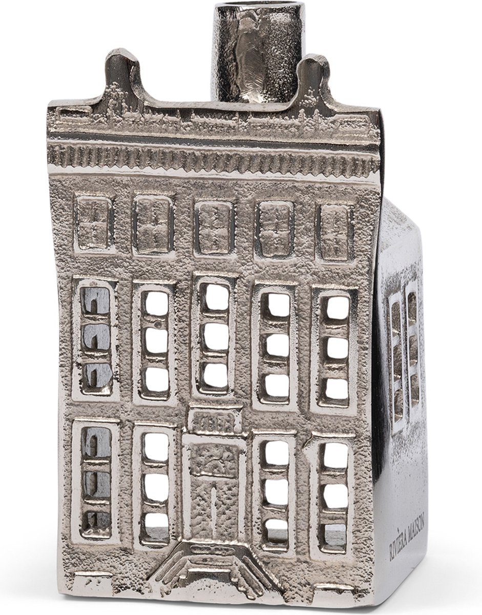 Riviera Maison Theelichthouder Grachtenpand Zilver - Canal House - Aluminium - (LxBxH) 8.5x7x13