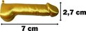Gouden piemel decoratie met afmetingen 7 cm lang en 2,7 cm breed.