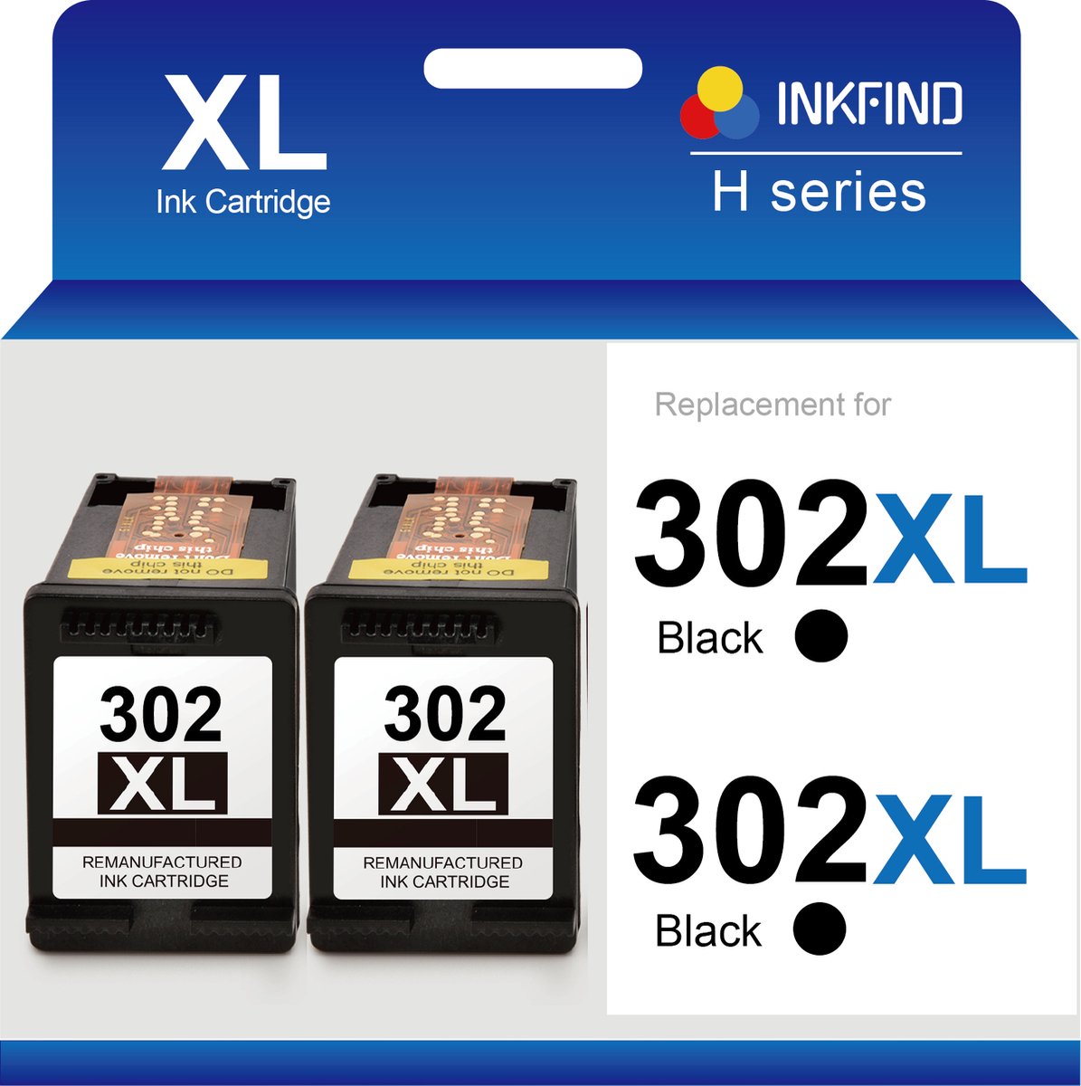INKFIND 302XL Geschikt voor HP302 HP302XL HP 302 HP 302XL F6U68AE Inktcartridge - Hoge Capaciteit 2-pack Zwart