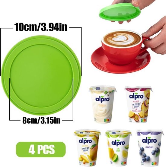 HSYTEK 6 stuks siliconen deksels, rekbaar, herbruikbaar, universeel, rekbaar, 6 verschillende maten, siliconen deksel, yoghurtdeksel, deksel voor yoghurtbekers, voor kommen, bekers, blikjes