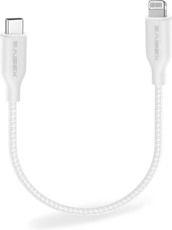 Câble de charge court compatible avec Apple CarPlay et iPhone X, 11, 12, 13, 14 - Compatible avec les câbles USB-C vers Lightning - 30 cm - Original Xssive