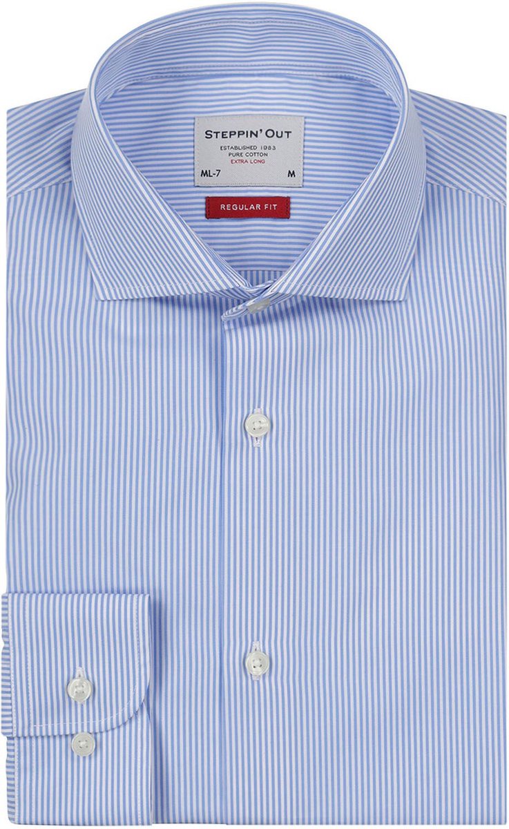 Steppin' Out Overhemd gestreept extra lange mouw cutaway Light Blue - Maat XL - Heren