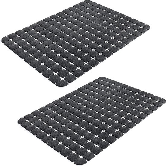 Set van 2 decoratieve gootsteenmat, 30 x 40 cm, antislip bescherming voor keukenspoelbak, afgesneden pvc-spoelbakmat ter bescherming van de gootsteen, zwart