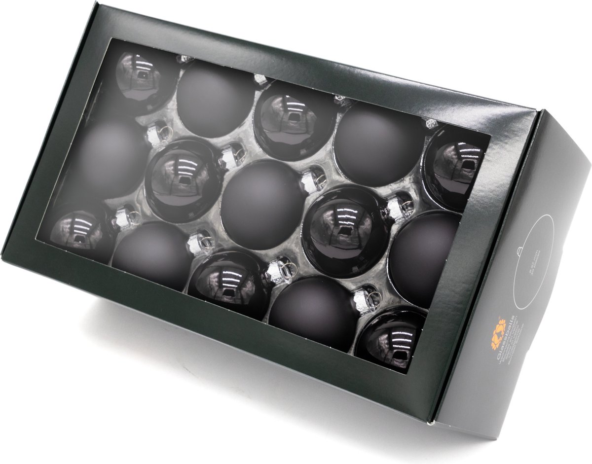 Muntel® Kerstballen Glas - 30 Stuks - Mix - Glas - Mat - Glans - Zwart