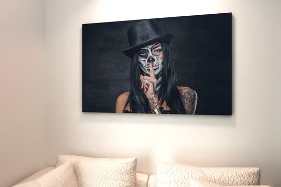 Canvas Schilderij - Vrouw - Tatoeage - Wanddecoratie - 150x100x2 cm