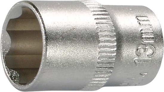 Zeskant dopsleutel 13 mm, met geribbelde rand.