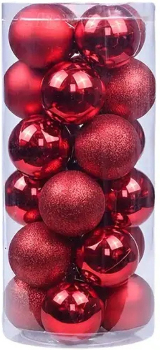 Bovista Kerstballen - Kerstversiering - Plastic - Rood - 24 stuks