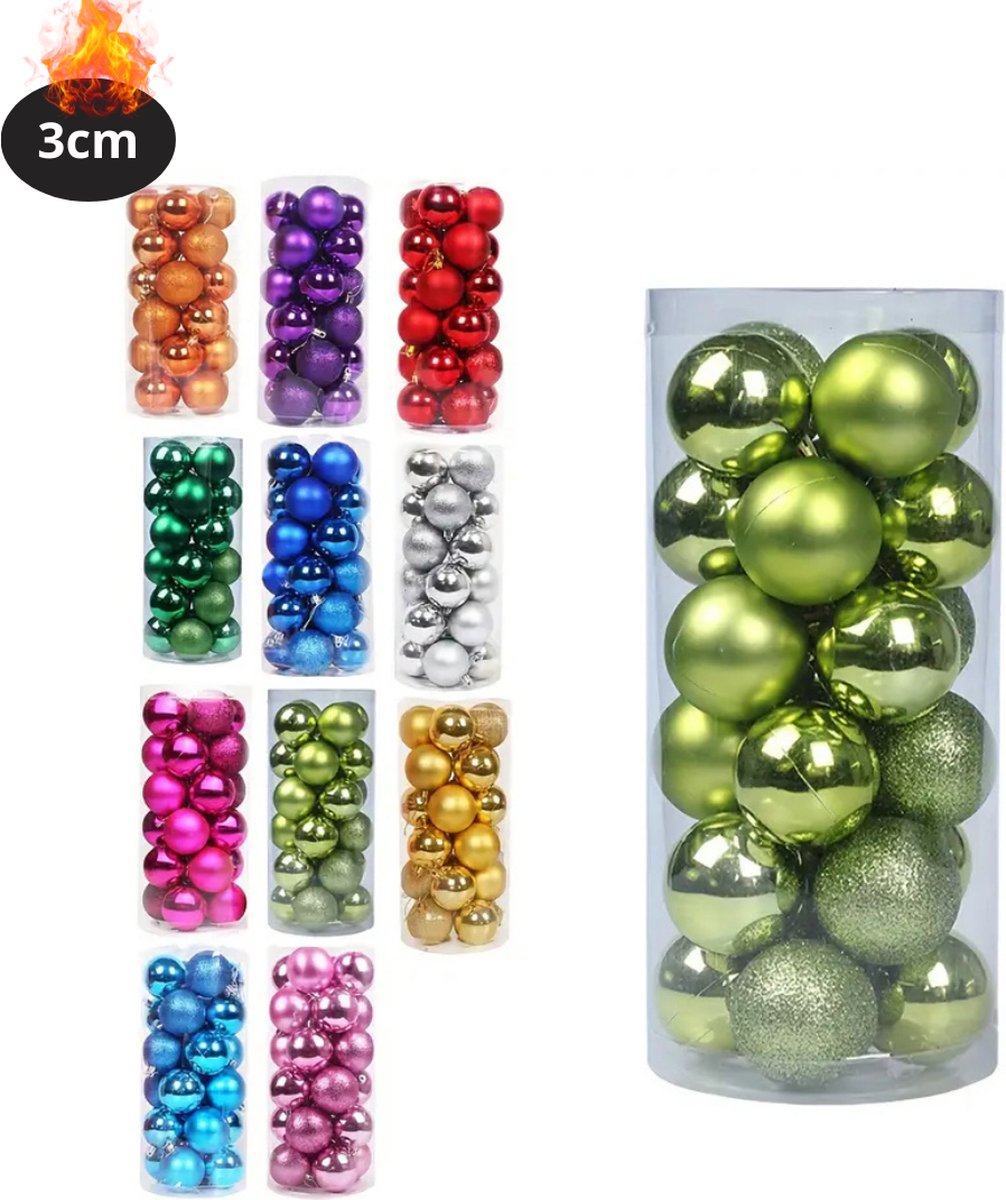 Bovista Kerstballen - Kerstversiering - Plastic - Avocado - 3 cm - 24 stuks