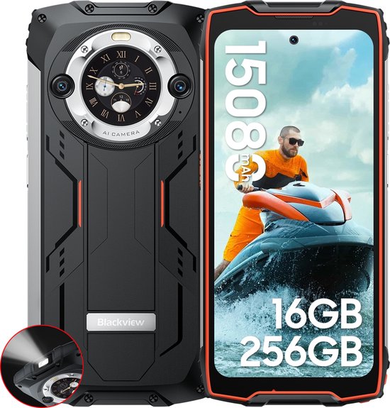 Blackview BV9300 Pro - Robuuste Smartphone - 16(8+8)GB RAM - 256GB - 15080mAh - 120Hz 6.7" FHD - Dual 4G LTE - 64MP+32MP - IP68 Waterdicht - 1.32" Achterkant Dsiplay - NFC - GPS - Oranje