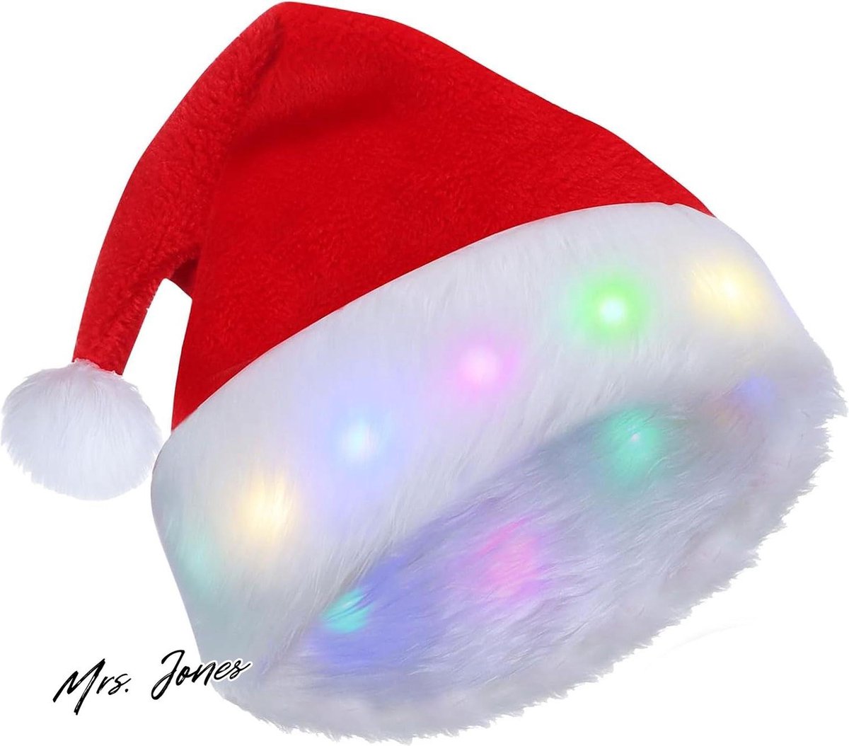 Mrs. Jones Kerstmuts rood - kerstmuts voor volwassenen pluche kerstmanmuts - knuffelzachte pluche kerstmutsen voor Nieuwjaar feestelijk kerstfeest .