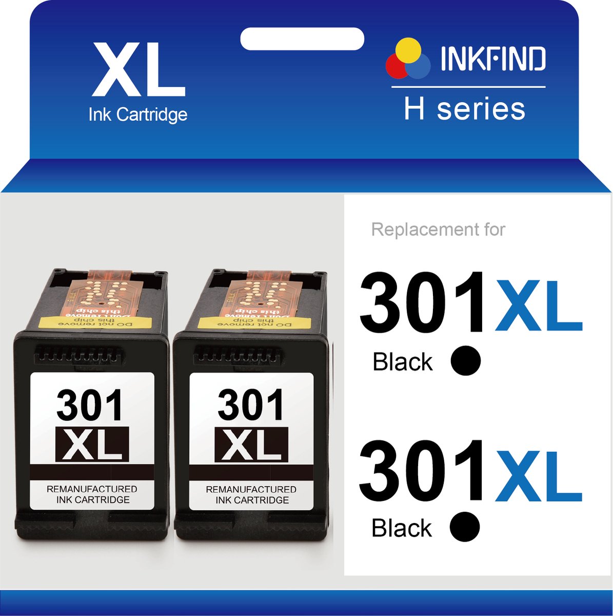INKFIND 301XL Inktcartridge compatibel met HP301 HP301XL HP 301 HP 301XL CH563EE Hoge Capaciteit - 2-pack Zwart D8J45AE