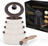 Bol.com Royal Swiss® 6-Delige Pannensets Inductie - Afneembare Handgreep - Pannenset Met Deksel Voor Alle Warmtebronnen - Beige ... aanbieding