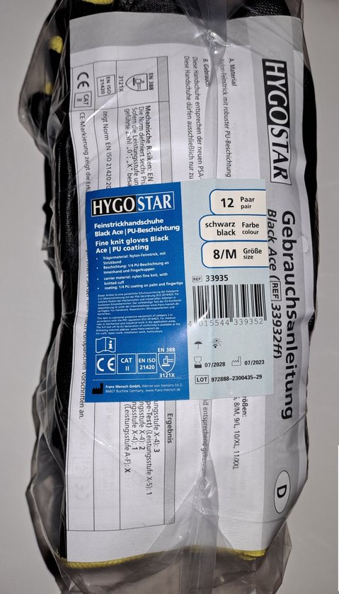 Hygostar werkhandschoen Black Ace maat M/8 per 12 paar