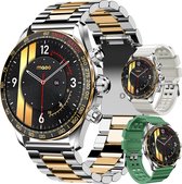 Maoo Titan AMOLED Smartwatch Heren - Special Edition - Stainless Steel en 2 TPU bandjes - Stappenteller - Hartslagmeter - Slaapmonitor - Multisport - Geschikt voor Android en iOS - Zilver en Goud