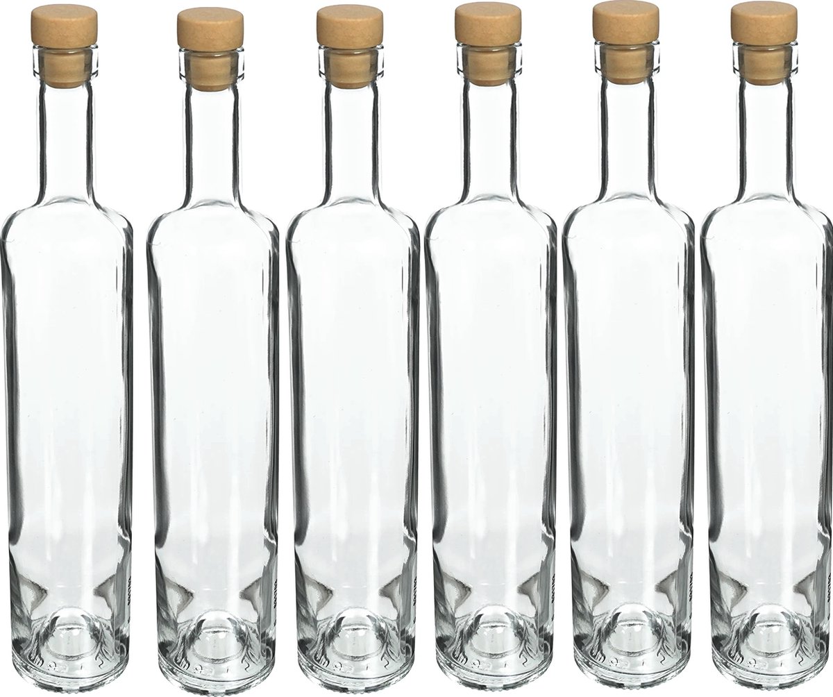 Glazen flesjes Marina met kurk 500ml 6 stuks - likeurflesje - glazenfles