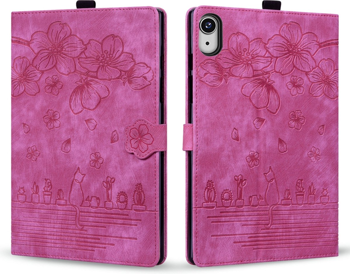 Luxe Bescherm-Etui Hoes Map geschikt voor iPad Mini 6 - Mini 7 - Bloemen en Kat - Roze