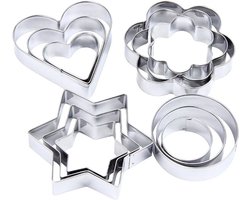 12x Uitsteekvormpjes Set | Koekjes Vormen | Bloem, Hart, Rond, Ster