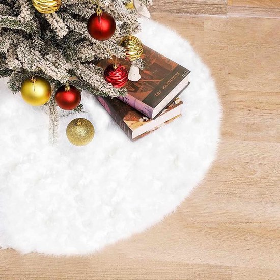 Meedeer Ronde kerstboomdeken-Kerstboomrok Voor Kunstboom-Kerstboomrok-dennenboomdeken-tapijt-Rond 122cm-Kerstboomrok voor Kerstmis-Nieuwjaar-feestdecoratie (Wit)