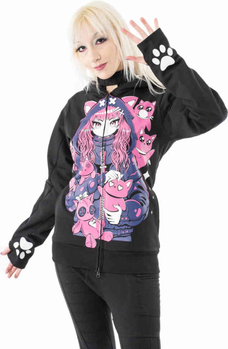 Cupcake Cult - Kitty Mayhem Vest met capuchon - XXL - Zwart