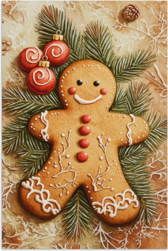 Poster 80x120 cm - Kerstmis - Koekje - Poppetje - Speculaas - Posters - Kamer decoratie - Wanddecoratie woonkamer - Muurdecoratie slaapkamer - Kerstversiering - Kerstdecoratie voor binnen - Kerstmis