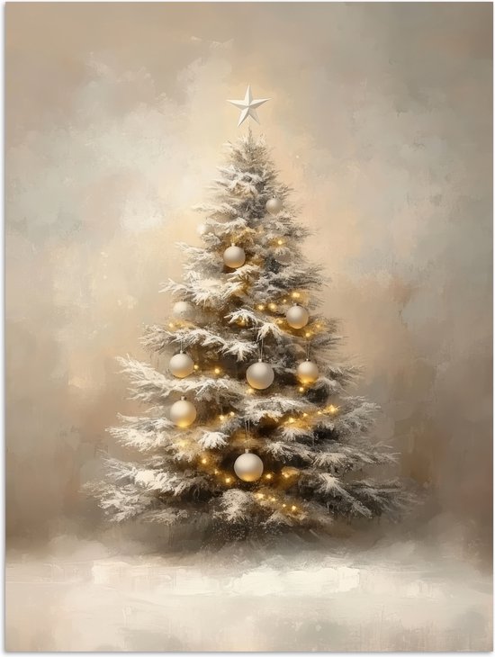 Poster 60x80 cm - Kerst - kerstboom - Sneeuw - Art - Posters - Kamer decoratie - Wanddecoratie woonkamer - Muurdecoratie slaapkamer - Kerstversiering - Kerstdecoratie voor binnen - Kerstmis