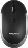 Macally draadloze muis in zwart met zilveren accenten en scrollwiel.
