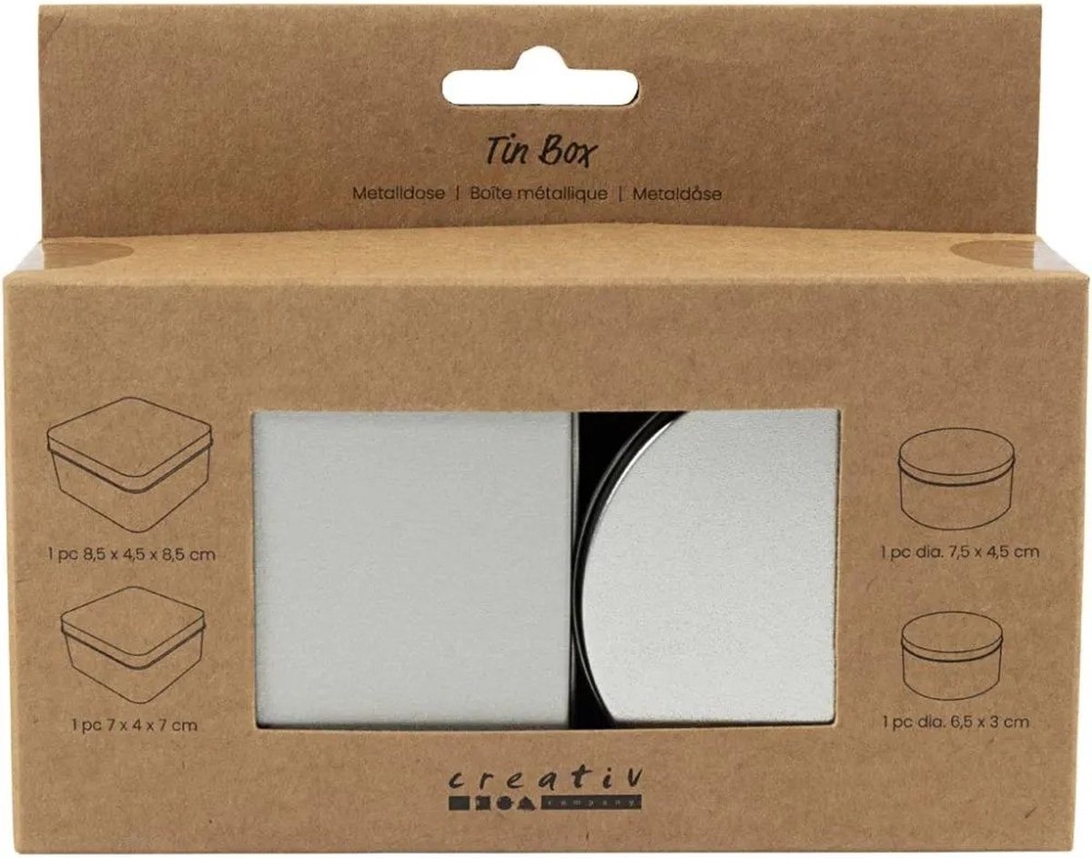 Creativ Company Blikjes Cirkel en Vierkant Grey Metal 2 stuks