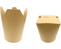 Kraft Wok Box met Vouwdeksel - 500ml - Karton - 50 Stuks - Asian Food - Dönerbox - Wok to go beker - Take Away Container
