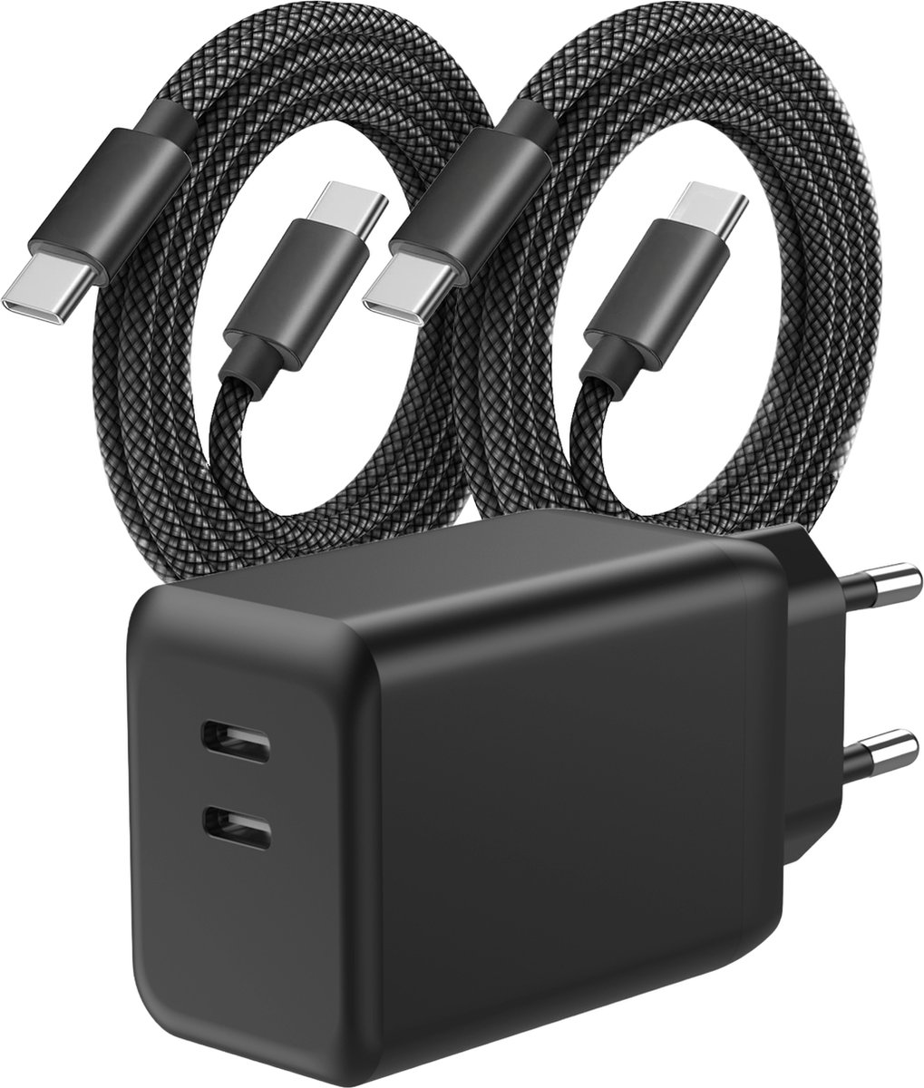 45W Snellader met 2 USB C Poorten - 2 Meter - Inclusief Oplader Kabels