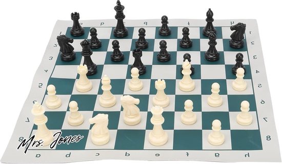 Mrs. Jones Schaakspel - internationale standaard - 32 stuks grote plastic schaakfiguren - schaakbord 34 x 34 cm - wedstrijden vrijetijdssport .