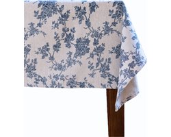 Tafelkleed - Bloemen 260 x 135 cm Tafellaken Linnen Tafellinnen - Beige Blauw