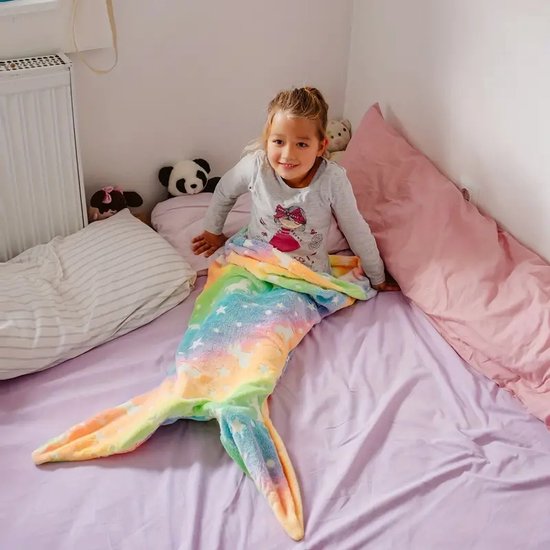 Zeemeermin Regenboog Flanellen Deken - Lichtgevende Slaapzak met Sterren en Eenhoorns - Perfect Cadeau voor Kinderen - Kerst en Feestdagen — afbeelding 4