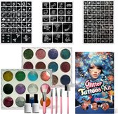 Glitter Tattoo Set voor Kinderen - 24 Kleuren, 100+ Sjablonen (Groot & Klein) - Biologisch Afbreekbare Glitters, Huidvriendelijke Lijm, Penselen & Cadeauverpakking - Compleet Knutselpakket voor Sinterklaas, Kerst, Verjaardag & Feest - Kinder Tattoos