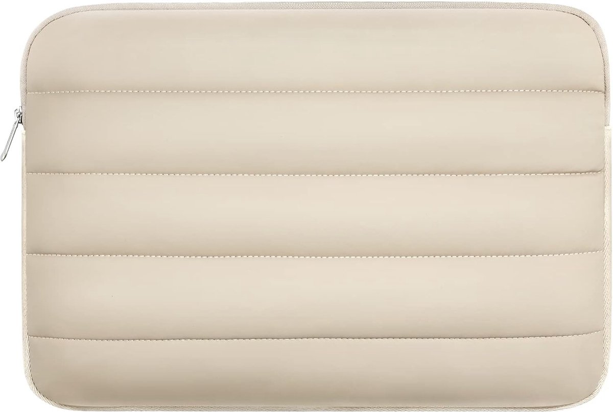 Puffer Laptophoes geschikt voor Macbook / Laptop tot 15 & 16 inch – Schokbestendige Spatwaterdichte Bescherming – Zachte Pluche Voering Sleeve Creme