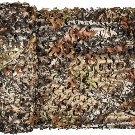 Camouflagenet met bruine en groene bladmotieven, 1,5 x 5m.