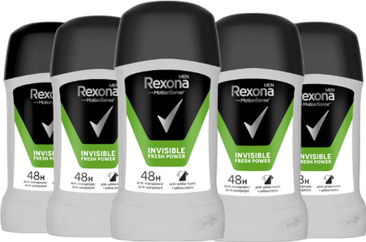 Goedkoopste Rexona Men Motion Sense Deodorant Invisible Fresh Power - 5x 50ml - 48H Onweerstaanbare Frisheid en Bescherming voor de Zelfverzekerde Man - Deodorant Man Voordeelverpakking