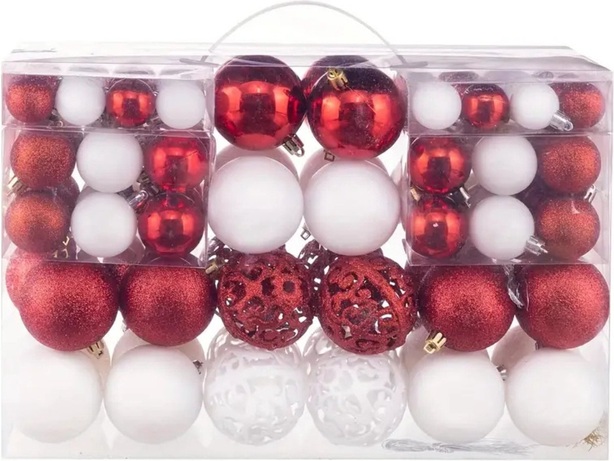 Kerstballen set van Bovista, 100 stuks, plastic, rood en wit, kerstversiering.