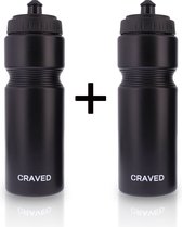 Craved Bidons - 2 stuks - 750 ml - Zwart - Drinkfles