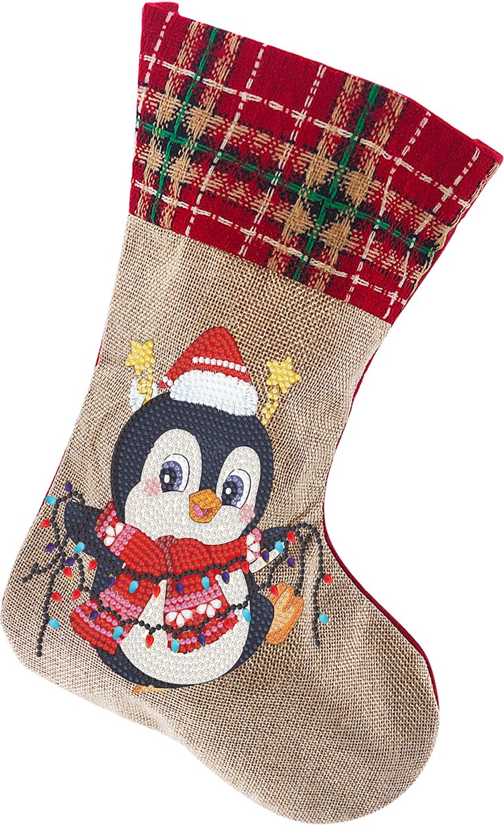 Kerstsok - 24 - Pinguïn - Diamond painting - compleet pakket - Diamond painting by Wietske